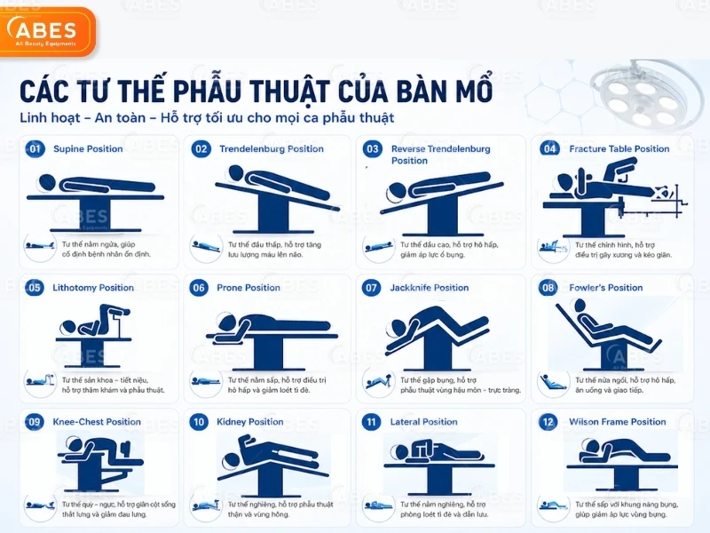 Một số tư thế phổ biến bàn mổ phẫu thuật