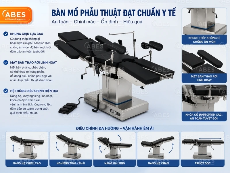 Tiêu chuẩn cấu tạo bàn mổ phẫu thuật