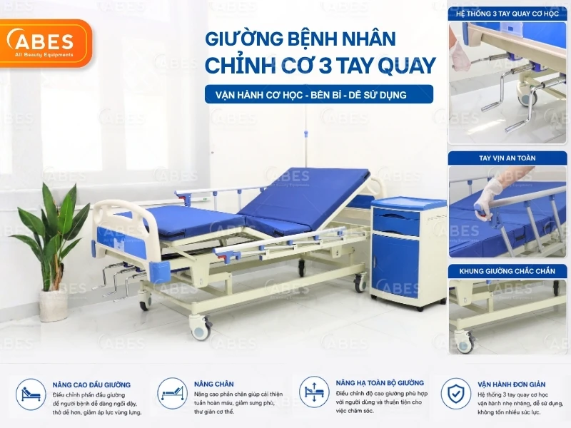 Giường bệnh nhân chỉnh cơ 3 tay quay Hi-MEC HMHB-1030