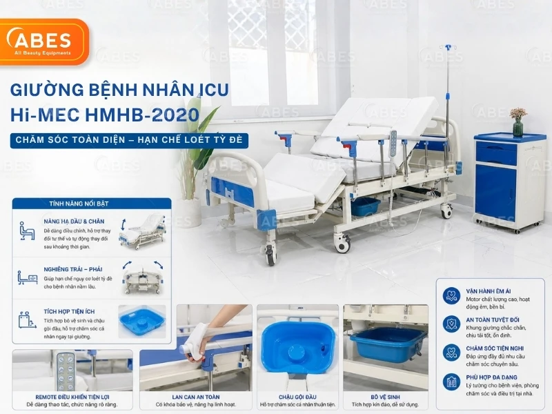 Giường cấp cứu ICU chỉnh điện remote với phần thiết kế lan can giường đơn giản, chắc chắn Giường cấp cứu ICU chỉnh điện remote với phần thiết kế lan can giường đơn giản, chắc chắn