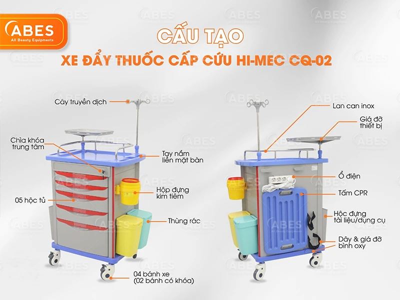 Xe Đẩy Thuốc Cấp Cứu Hi-MEC CQ-02 | ABES Việt Nam